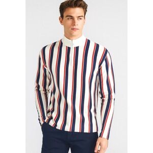TOPMAN Striped Quarter Zip Long Sleeve Sweater Knit L Nautical Preppy 77-44